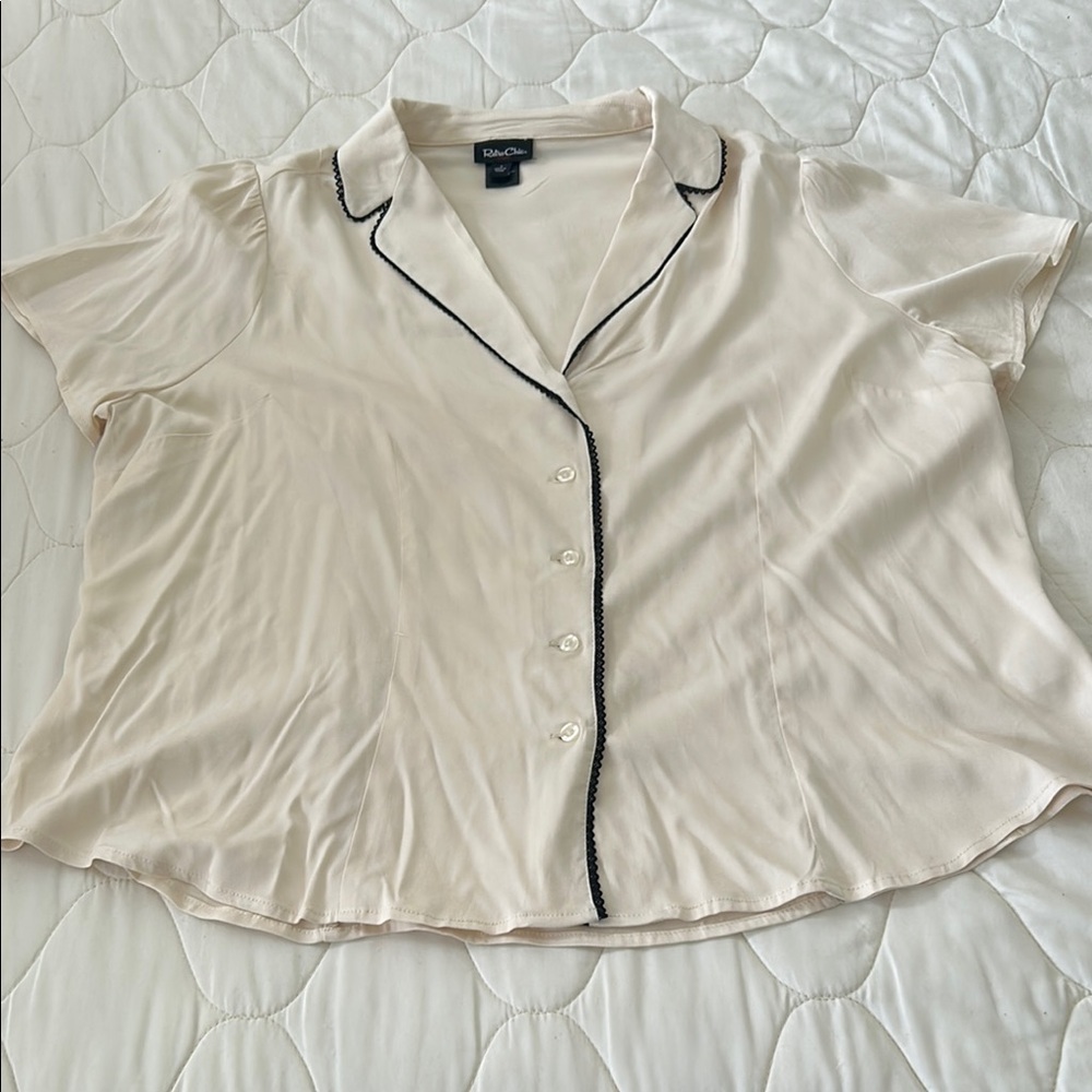 Torrid Retro Chic Cream Blouse with Black Trim